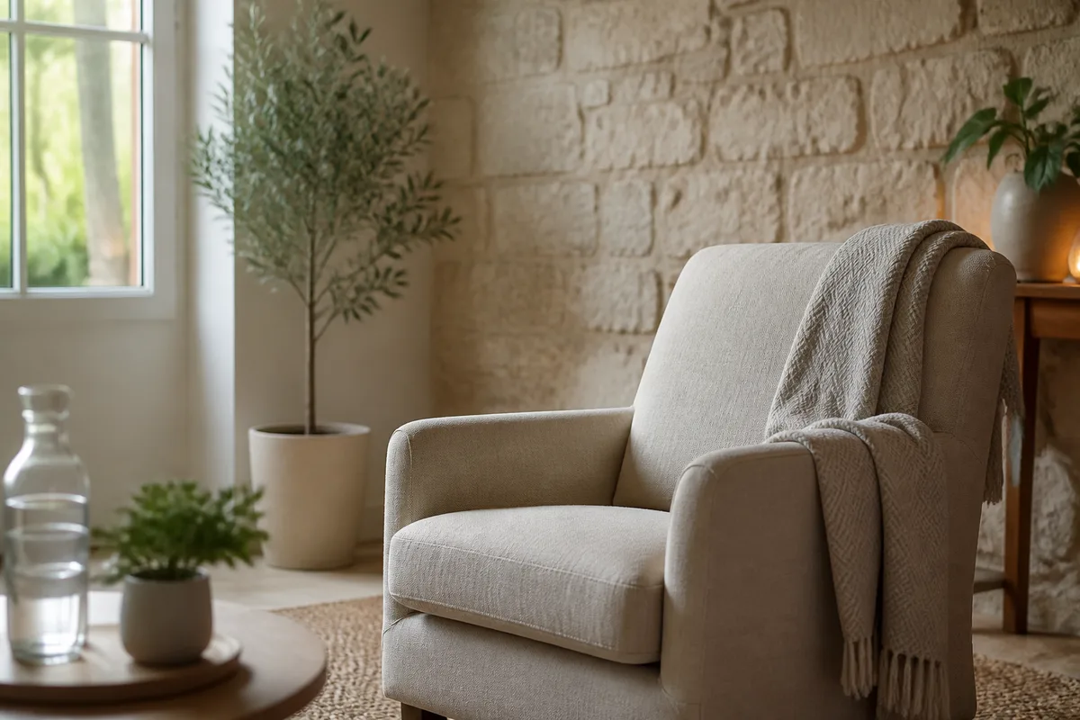 Fauteuil de consultation dans un cabinet calme préparé pour une séance d’hypnose