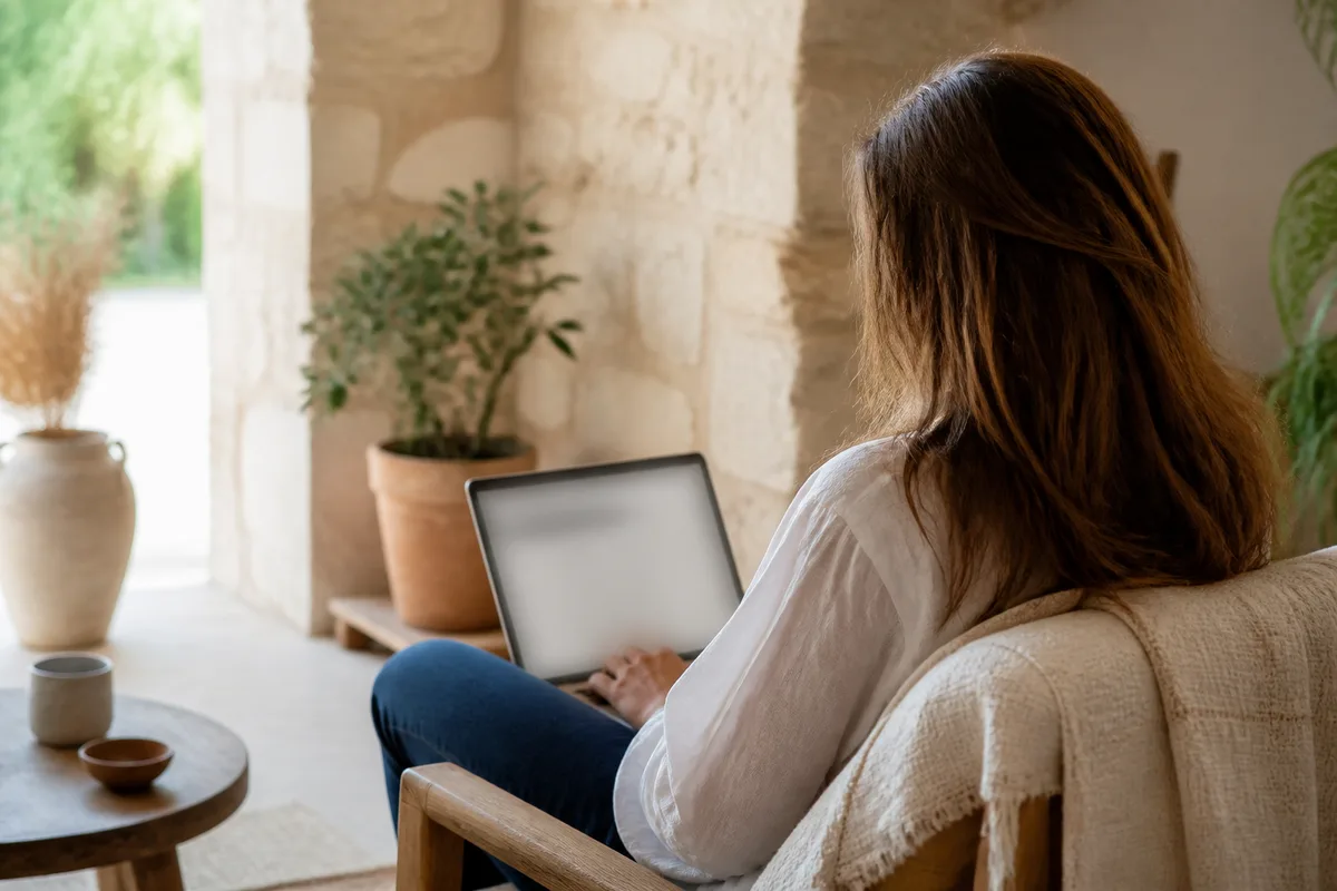 Personne consultant des informations sur les praticiens en hypnose depuis son domicile
