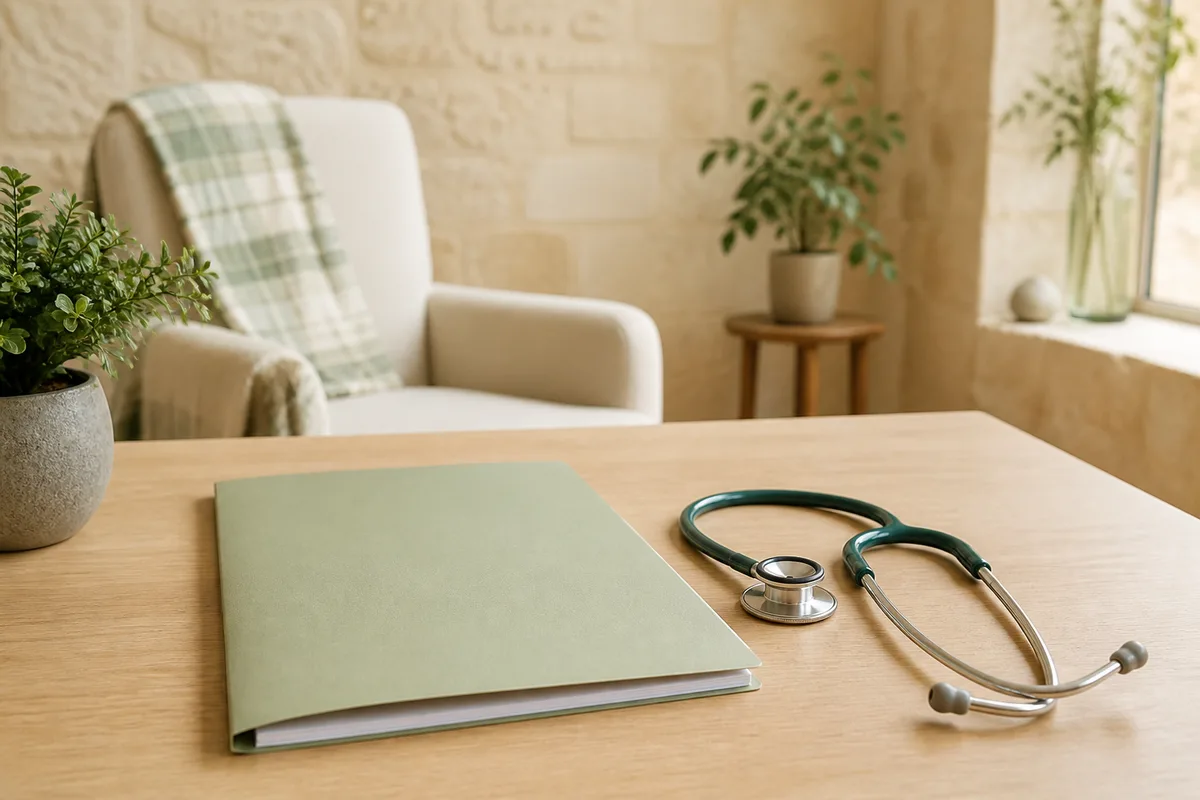 Stéthoscope et dossier médical sur un bureau, rappel du cadre de soin pour les questions de poids